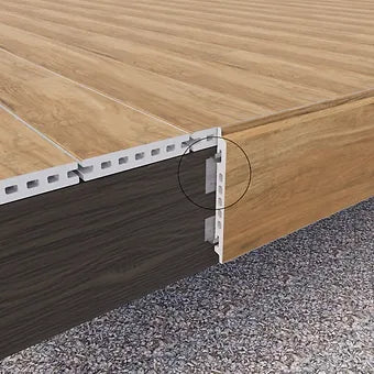 Close-up of High Rise Fascia Clip and screws for deck fascia installation